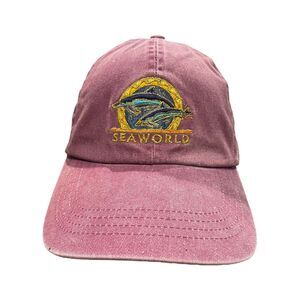 Vintage SEA WORLD Hat Adventure Parks Seaworld Cap Whale Fish Dolphin Purple